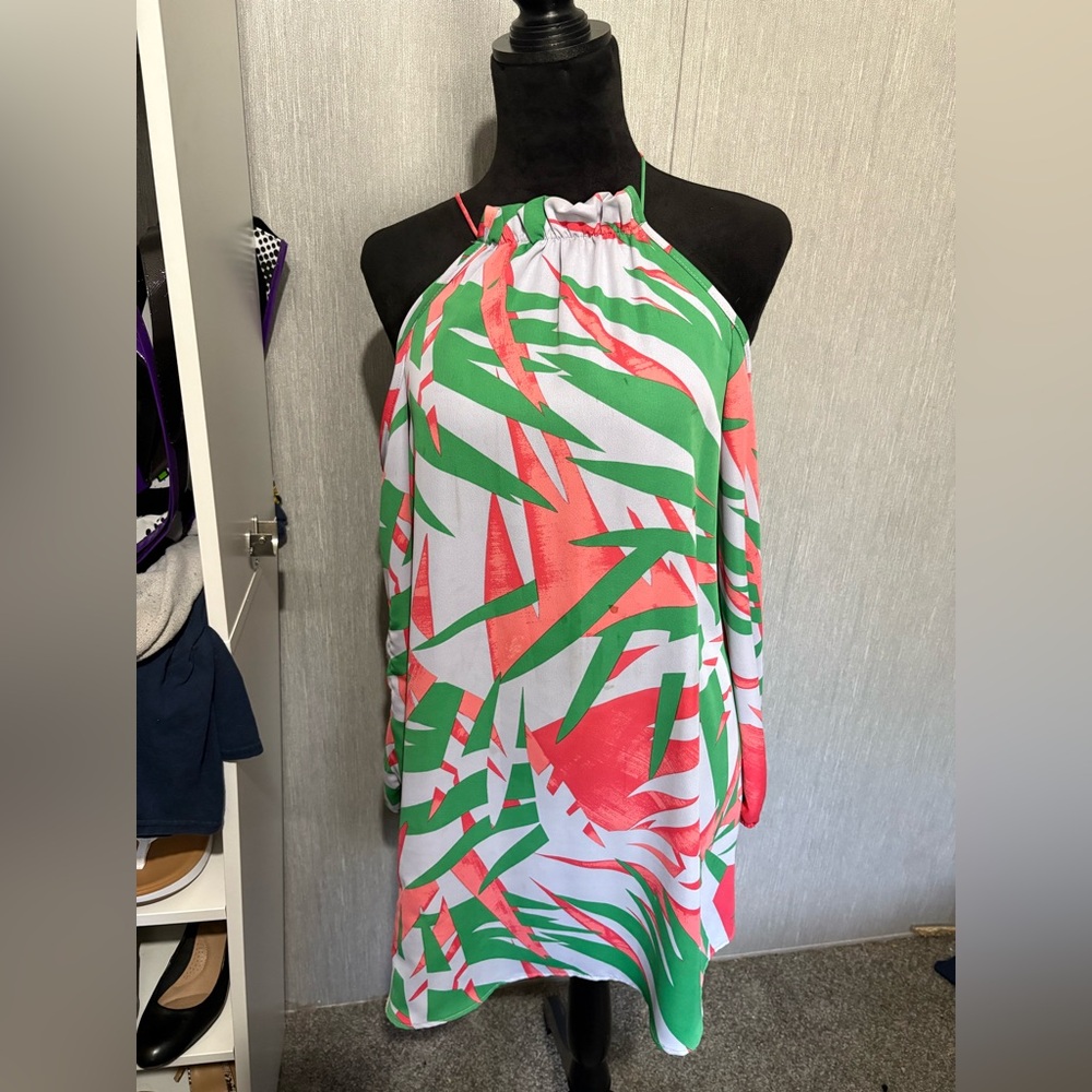 Vibrant Green and Pink Halter Dress